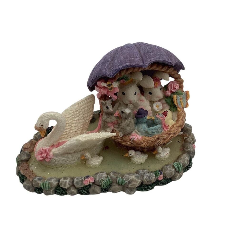 Vintage Swanboat Figurine with Bunnies &‎ Chicks Easter Decor